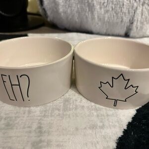 Rae Dunn White Dog Bowls with Maple Leaf and EH? Design